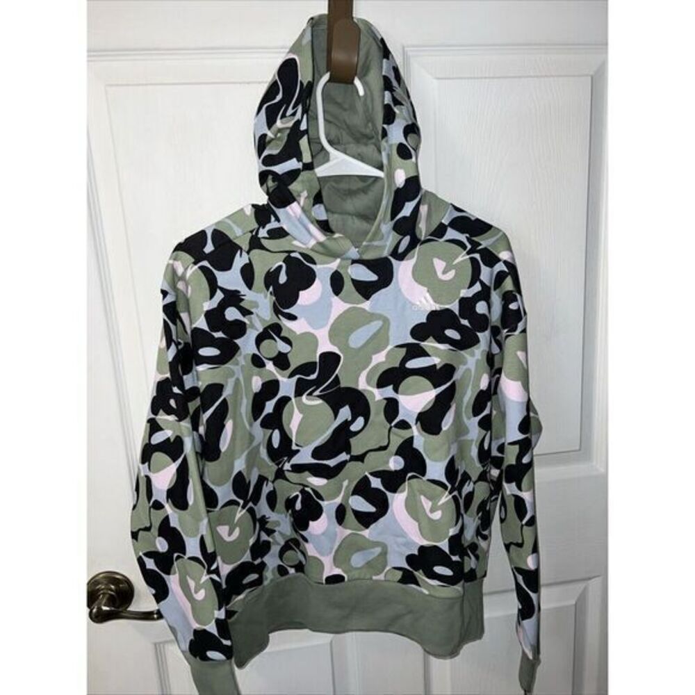 Adidas Girls Gradient Fleece Pullover Hoodie Silver Green Camo Size XL (16) NWT